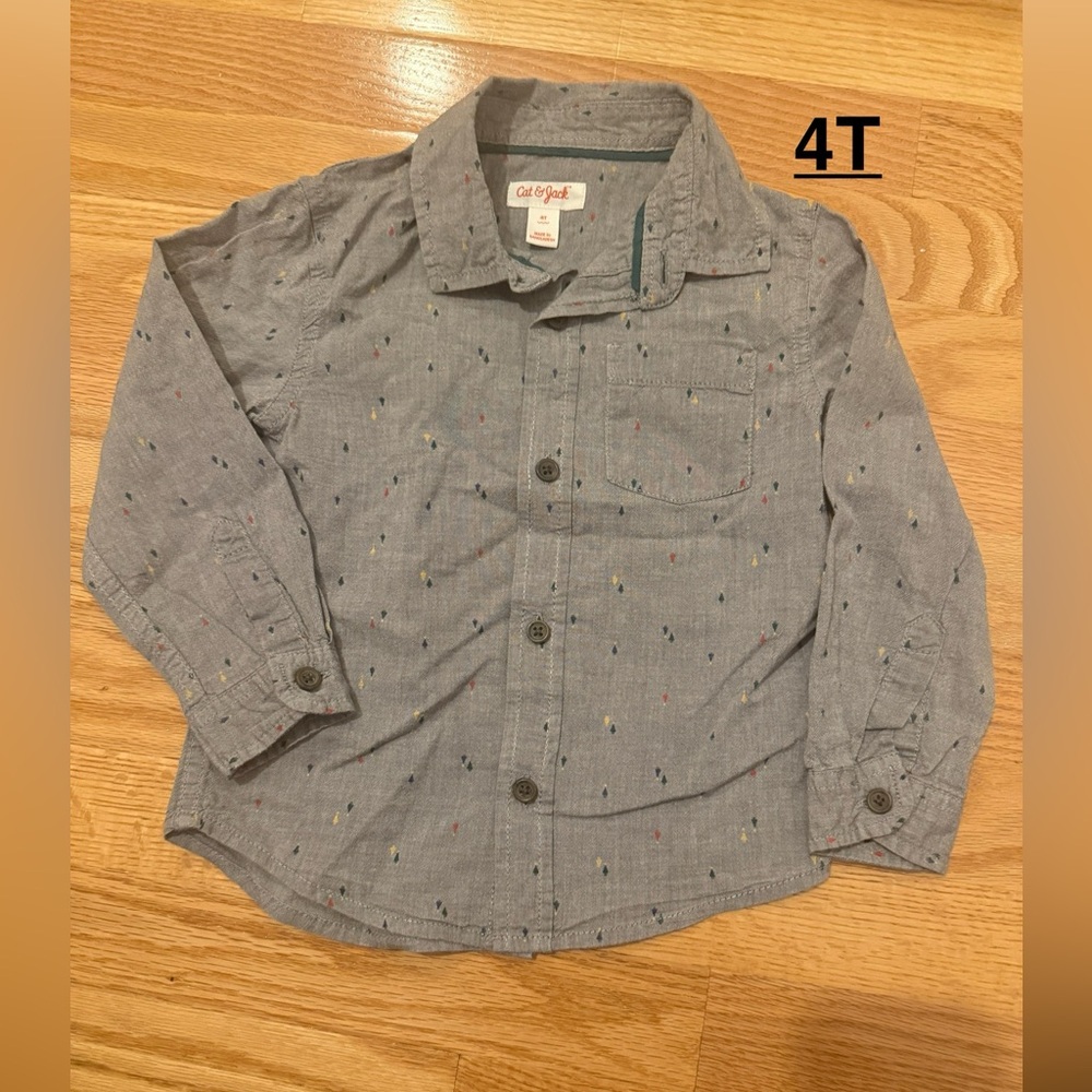 Cat & Jack Patterned Gray Button Down Shirt